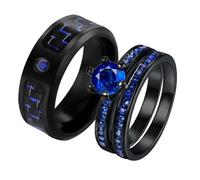 Two Rings His Hers Wedding Ring Sets Couples Matching Rings Women's 2pc Black Gold Filled Red CZ Wedding Engagement Ring Bridal Sets Men's Stainless steel Wedding Band, women's size 10 & men's size 10