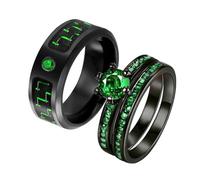 Two Rings His Hers Wedding Ring Sets Couples Matching Rings Women's 2pc Black Gold Filled Red CZ Wedding Engagement Ring Bridal Sets Men's Stainless steel Wedding Band, women's size 8 & men's size 8