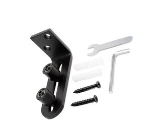 Two-Roller Sliding Barn Door Floor Guide for Wall-Mount, 1 Pack | With Black Coated Finish, Two Rollers Along Slotted Base, Repositionable Setup Around the Door Panel