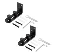 Two-Roller Sliding Barn Door Floor Guide for Wall-Mount, 2 Pack | With Black Coated Finish, Two Rollers Along Slotted Base, Repositionable Setup Around the Door Panel