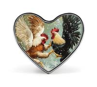 Two Roosters Fighting Heart Metal Brooches 1 Inch Decorative Badges Exquisite Decorations Pins for Clothing