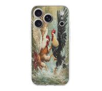 Two Roosters Fighting Print Phone Case TPU Anti-fingerprint Protective Cover Compatible with iPhone 17/17 Air/17 Pro/17 Pro Max