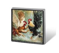 Two Roosters Fighting Square Metal Brooches 1 Inch Decorative Badges Exquisite Decorations Pins for Clothing
