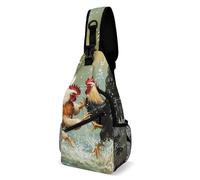 Two Roosters Fighting Travel Sling Bag Print Chest Shoulder Backpack Casual Crossbody Multipurpose Daypack for Men Women