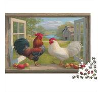 Two Roosters Stood on The Open Windowsill Jigsaw Puzzles Challenge Toy Educational Games Home Decoration for Adults& Teenager Age 14 Years Up 70x50cm/1000pcs