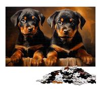 Two Rottweiler Puppies Puzzles 1000 Pieces for Adults Paper Jigsaw Puzzles Challenging Brain Teaser for Teenagers Family Fun Interactive Game 1000 PCS(38x26cm)