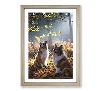 Two Rough Collie Dogs Framed Print | A2 Oak Framed Wall Art | Ready to Hang | Modern Animal Picture | Living Room Bedroom Lounge Office