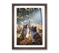 Two Rough Collie Dogs Modern Framed Print | A4 Walnut Framed Wall Art | Ready to Hang | Modern Animal Picture | Living Room Bedroom Lounge Office