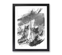 Two Rough Collie Dogs V1 Modern Framed Print | A2 Black Framed Wall Art | Ready to Hang | Modern Animal Picture | Living Room Bedroom Lounge Office