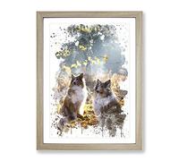 Two Rough Collie Dogs V3 Modern Framed Wall Art Print, Ready to Hang Picture for Living Room Bedroom Home Office Décor, Oak A3 (34 x 46 cm)