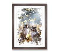 Two Rough Collie Dogs V3 Modern Framed Wall Art Print, Ready to Hang Picture for Living Room Bedroom Home Office Décor, Walnut A3 (34 x 46 cm)