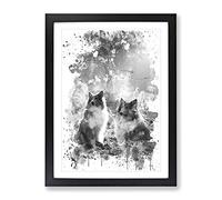 Two Rough Collie Dogs V4 Modern Framed Print | A2 Black Framed Wall Art | Ready to Hang | Modern Animal Picture | Living Room Bedroom Lounge Office