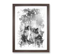 Two Rough Collie Dogs V4 Modern Framed Print | A2 Walnut Framed Wall Art | Ready to Hang | Modern Animal Picture | Living Room Bedroom Lounge Office