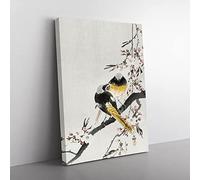 Two Sable Red Tails & Cherry Blossom By Ohara Koson Asian Japanese Canvas Wall Art Print Ready to Hang, Framed Picture for Living Room Bedroom Home Office Décor, 60x40 cm (24x16 Inch)