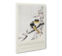 Two Sable Red Tails & Cherry Blossom By Ohara Koson Canvas Print | Gallery Wrapped 30mm Frame Wall Art | 24x16 inches | Ready to Hang | Asian Floral Picture | Living Room Bedroom Lounge Office
