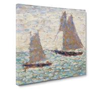 Two Sailboats At Grandcamp by Georges seurat Classic Painting Canvas Wall Art Print Ready to Hang, Framed Picture for Living Room Bedroom Home Office Décor, 14x14 Inch (35x35 cm)