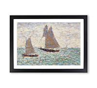 Two Sailboats at Grandcamp by Georges Seurat Framed Print | A2 Black Framed Wall Art | Ready to Hang | Modern Nature Picture | Living Room Bedroom Lounge Office