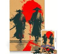 Two Samurai Warriors with Red Sun Teenagers 1000 Piece Jigsaw Puzzle Smart Challenge Peaceful Hobby Fine Lock Holiday Treat (50x75cm)