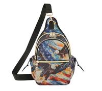 Two Sea Eagles American Flag Bald Eagle Sling Bag Crossbody Backpack Cross Body Shoulder Bag Chest Bag Travel Hiking Daypack for Women Men
