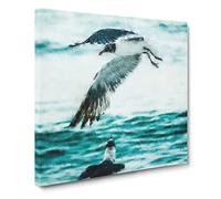 Two Seagulls On The Beach Canvas Print | Gallery Wrapped 30mm Frame Wall Art | 20x20 inches | Ready to Hang | Coastal Seascape Picture | Living Room Bedroom Lounge Office