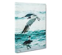 Two Seagulls On The Beach Canvas Print | Gallery Wrapped 30mm Frame Wall Art | 30x20 inches | Ready to Hang | Coastal Seascape Picture | Living Room Bedroom Lounge Office