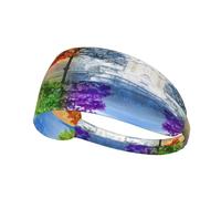 Two Season Trees Print Non-Slip Elastic Running Headband, Sweat Absorbing Stretchy Hair Bands For Gym Yoga, Soft Skin-Friendly Foldable Workout Headband
