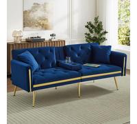 Two-Seater Convertible Sofa Bed with Adjustable Backrest, Space-Saving Sleeper Sofa with High-Density Foam, 174L x 76W x 71.5H cm, Blue Aosom UK