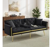 Two-Seater Convertible Sofa Bed with Adjustable Backrest, Space-Saving Sleeper Sofa with High-Density Foam, 174L x 76W x 71.5H cm, Black Aosom UK