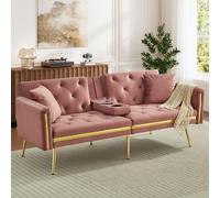 Two-Seater Convertible Sofa Bed with Adjustable Backrest, Space-Saving Sleeper Sofa with High-Density Foam, 174L x 76W x 71.5H cm, Pink Aosom UK