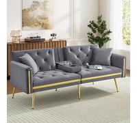 Two-Seater Convertible Sofa Bed with Adjustable Backrest, Space-Saving Sleeper Sofa with High-Density Foam, 174L x 76W x 71.5H cm, Grey Aosom UK