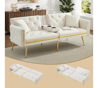 Two-seater Sofa Bed with 3-Position Adjustable Backrest, Concealed Cup Holders, Daybed for Compact Room, 174L x 76W x 71.5H cm, White Aosom UK