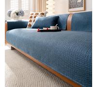 Two Seater Sofa Covers Soft Washable, Cotton Linen Non-Slip Universal Couch Cover, L/U Shape Sofa Cushion Cover Pet Protector For Living Room(Dark blue,30x50cmLumbar cushion cover)