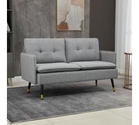 Two Seater Sofa with Steel Legs Button Tufted Backrest for Living Room HOMCOM Grey One Size