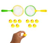 Two Sets of 5 Mini Yellow Rubber Ducks with Fishing Net, Children's Bath Toy, Great for Paddling Pool Games and Bathtub Play (Two Packs)