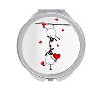 Two sheep Lambs Hanging on Washing Line with Red Hearts Folding Make Up Mirror, Compact 2X/1X Magnification Mirror, Women Portable Travel Makeup Mirror 2.4 x 2.4 inch