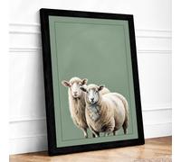 Two Sheep Portrait Minimalist Framed Wall Art Print A4 (29.7×21cm) Black, Wall Decor for Living Room, Bedroom, Office & Home, Ready to Hang, Art Gift
