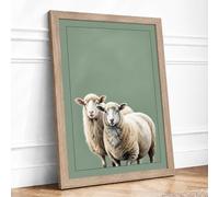 Two Sheep Portrait Minimalist Framed Wall Art Print A4 (29.7×21cm) Oak, Wall Decor for Living Room, Bedroom, Office & Home, Ready to Hang, Art Gift