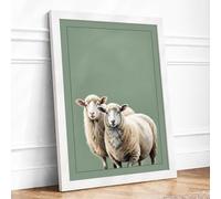 Two Sheep Portrait Minimalist Framed Wall Art Print A4 (29.7×21cm) White, Wall Decor for Living Room, Bedroom, Office & Home, Ready to Hang, Art Gift