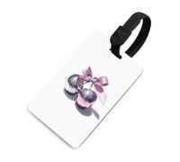 Two Shiny Cherries with A Pink Purple Bow Luggage Tag Travel Bag Suitcase Baggage Name Tags