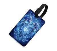 Two Shiny Sea Turtles and Blue Heart Luggage Tag Travel Bag Suitcase Baggage Name Tags