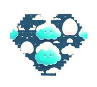 Two Shy Clouds Print Building Brick Block Puzzle - Heart Shaped Picture Puzzles, Wooden Picture Jigsaw Puzzles