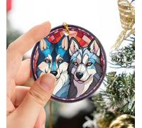 Two Siberian Husky Dog Keepsake With Ribbon Xmas Ornaments Ceramic Christmas Tree Decorations