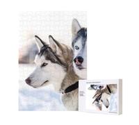Two Siberian Husky Dogs,300 Pieces Wooden Jigsaw Family Game Jigsaw Puzzles for Adults Teens