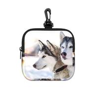 Two Siberian Husky Dogs, Coin Purse Square Zipper Storage Bag, Change Pouch with Lobster Buckle Clasp Buckle, Change Purse