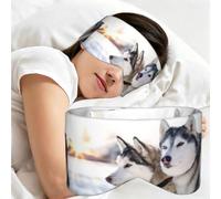 Two Siberian Husky Dogs, Sleep Mask for Home Travel, Full Eye Covers Light Blocking Eye Mask Sleep Eye and Ear Muffs