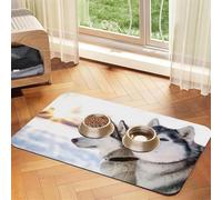 Two Siberian Husky Dogs,Waterproof Pet Feeding Mat,PU Leather Placemats for Cat Dog Water Bowl,Food Mats,30x45cm