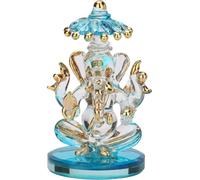 Two Sided Crystal Glass Finish Ganesha Statue with Chatra | Decorative Lord Ganesha Idol | Glass Sculpture Symbolizing Wisdom, Prosperity, and Good Fortune | 10L x 5W x 5H Cm