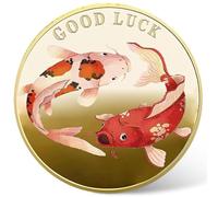 Two-Sided Lucky Coin Featuring One Side with A Pair of Koi Fish and One Side with Lucky Symbols - May Peace, Happiness and Good Fortune Be with You Always - Lottery Ticket Scratcher Tool