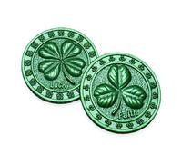 Two Sided Lucky Coin - Good Luck Charm Four Leaf Clover Irish Shamrocks Token - Leprechaun Treasure Lottery Ticket Scratcher Tool Good Luck Gifts (Green, 2-Pack)