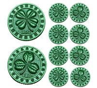 Two Sided Lucky Coin - Good Luck Charm Four Leaf Clover Irish Shamrocks Token - Leprechaun Treasure lottery Ticket Scratcher Tool Good Luck Gifts (Green/10pcs)